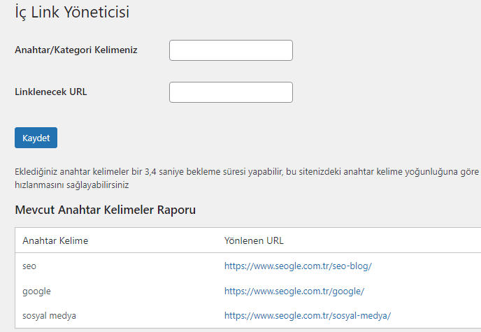 Wordpress iç Link Yöneticisi Eklentisi